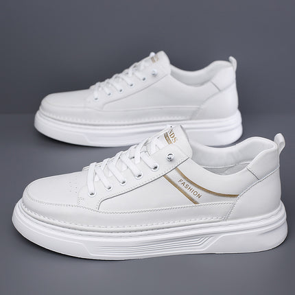 Autumn 2024 White Shoes Bean Shoes Men's Casual Driving Shoes Soft Sole Fashion Leg All-match Sports Leather Sneakers