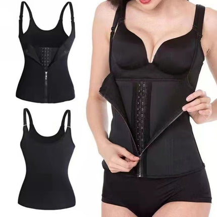 European and American plastic waist belly contracting sweat zipper vest neoprene figure Management Women's Fitness sports waist shaping clothes