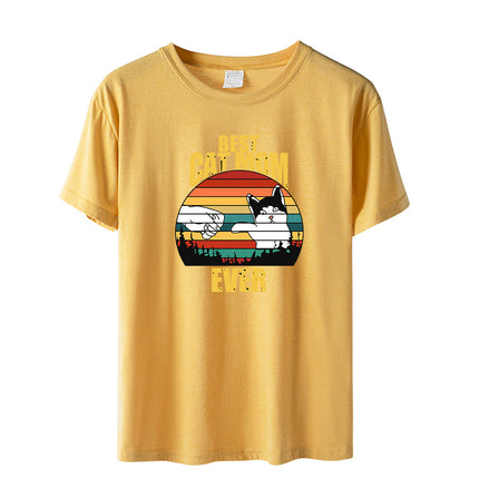 Amazon Summer Best Cat Mom even Mother's Day Fist Cat Letter Printed Casual Short-sleeved T-shirt Women