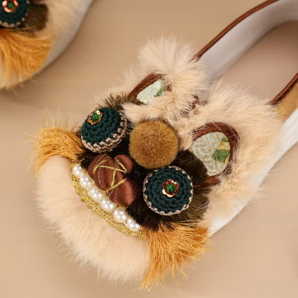 Original Handmade Tiger Head Shoes for Women, Adult Chinese Style Embroidered Shoes, Soft Sole Comfortable Shoes, New Chinese Style Old Beijing Cloth Shoes