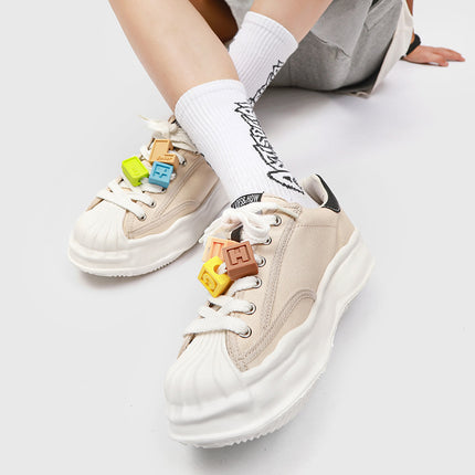 Men's Shoes Summer New Niche Canvas Board Shoes Internet Popular Shell Head Couple's Casual All-match Thick Sole Dissolving Shoes Trendy