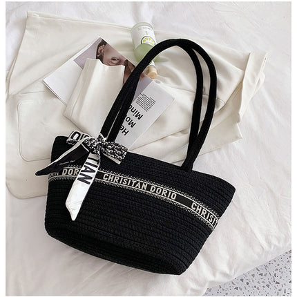 Creative Cotton Woven Bag Women's Travel Beach Bag Tote Bag Women's Satchel Shopping Bag Shoulder Crossbody Bag Vegetable Basket