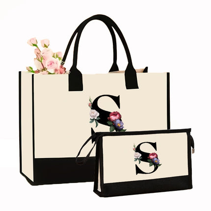 Cross-border Hot-selling Canvas Shoulder Bag Cosmetic Case Bag Contrast Printed Portable Zipper Clutch Bag Storage Case