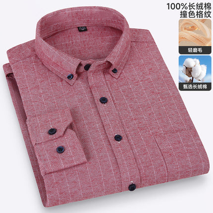 Factory Direct Sales 100% Pure Cotton Brushed Plaid Long-Sleeved Shirt Spring & Fall Dad Wear Men's Casual Versatile Shirt