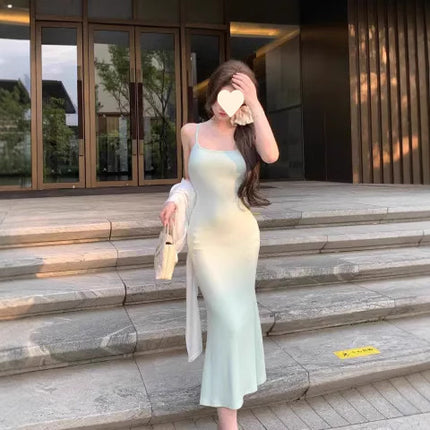 Figure-Flattering, Waist-Cinching, Elegant Bodycon Dress with Straps, Long Dress, 2026 Summer Solid Color Tight-Fitting Mermaid Dress