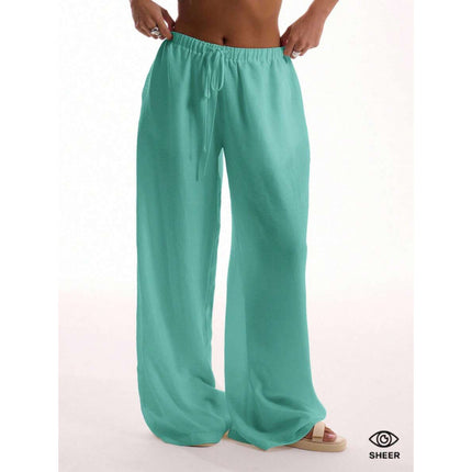 Cross-Border Bottoms Linen Texture Lace-Up Waist Pants Vacation Style Summer Bohemian Style Elegant