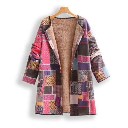 Winter 2024 Amazon WISH Europe and the United States pop new women's imitation deerskin velvet printed vintage inlaid edging coat