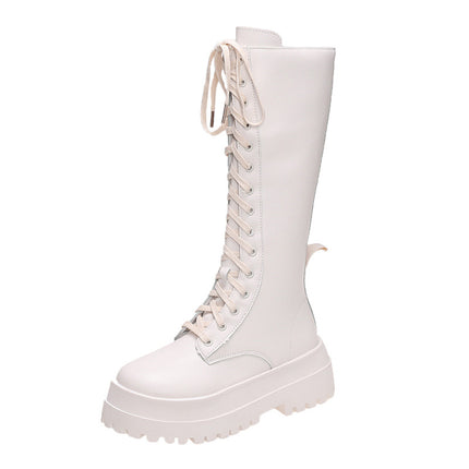 Short-Tall Women's Lace-Up Side Zipper High-Heeled Fashion Boots 2025 New Retro Trendy Stylish Long Boots