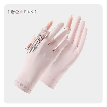 Sunscreen Gloves Women's Summer Ice Silk UV-resistant Breathable Non-slip Thin Riding Outdoor Electric Car Gloves