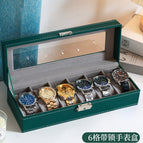 6-digit green watch box with lock (grey plush inside)