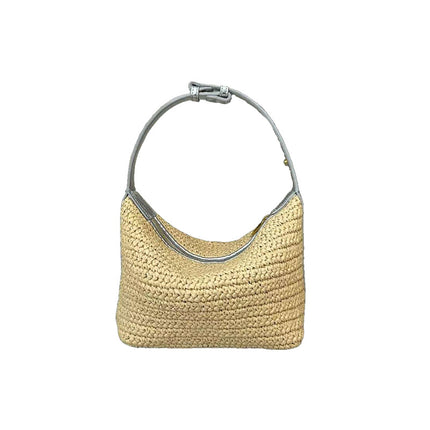 2025 Raffia Fiber Handmade Crochet Shoulder Lunch Box Bag Woven Tote Underarm Bag for Women Versatile Zipper