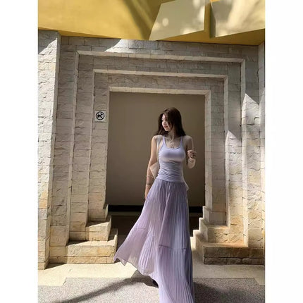2025 New Wisteria Garden Skirt for Women, Spring and Autumn Slimming Long A-Line Skirt, Elegant Fairy Purple Skirt