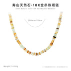 Shoushan Natural Stone -18K Gold Beaded Necklace