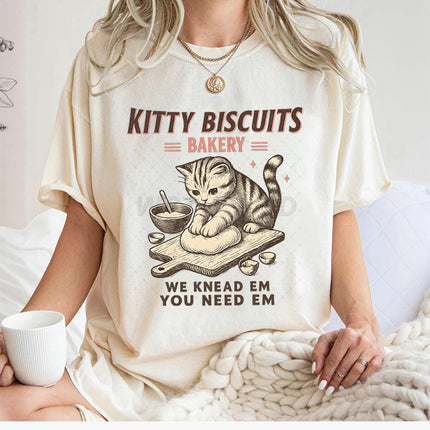Fun Printed Cat New Pullover Cross-Border Casual Round Neck Top Women's Summer Loose Sports Short Sleeves