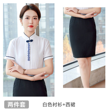 Stewardess Uniform Professional Shirt suit Women Jewelry Store Hotel Front Desk Attendant Tooling Summer Dress Overalls