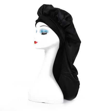 Amazon's New Women's Ribbon Long Hat Satin Nightcap Hairdressing Shower Cap Hair Care Cap Long Tail Turban Hat