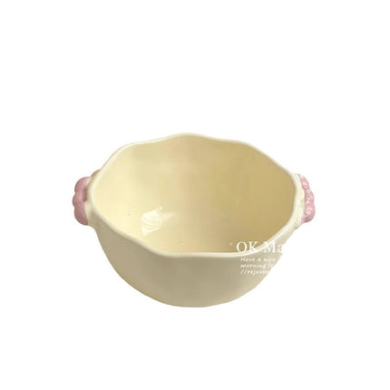 High Yan Value ins Jelly Bean Pearl Double Ear Bowl Cute Cream Style Yogurt Fruit Oatmeal Salad Breakfast Soup Rice Bowl