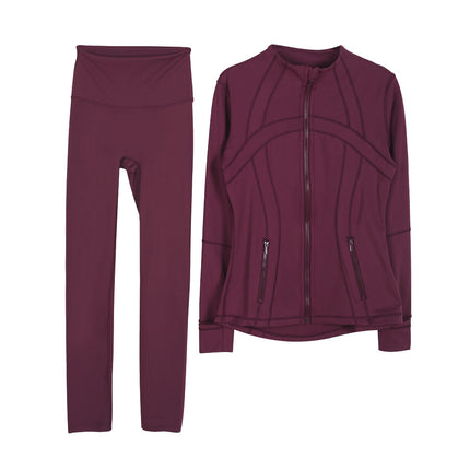 LULU Original Standard DF Yoga Suit suit Women's Top Long Sleeve Jacket Slim-fit Elastic Quick-drying Cropped Pants Fitness Running