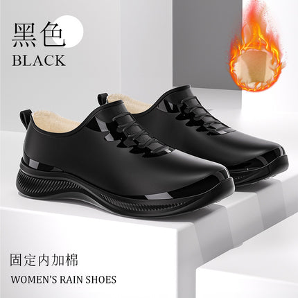 Fashionable Rain Boots for Women, Spring and Autumn Short-Tube Waterproof Shoes for Outer Wear, Non-Slip Kitchen Work Plus Velvet Warm Rain Boots Cross-Border