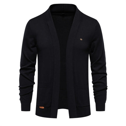 Cross-Border Men's Casual Autumn Cardigan Sweater High-Quality Business Knitwear Solid Color Men's Top in Dark Green