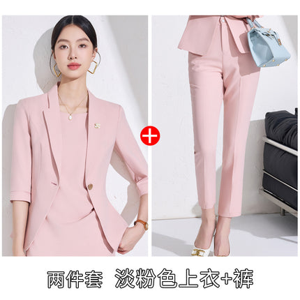 Pink High-End Three-Quarter Sleeve Blazer Women's Pants Dress Business Attire Two-Piece Suit High-End Elegant Trendy