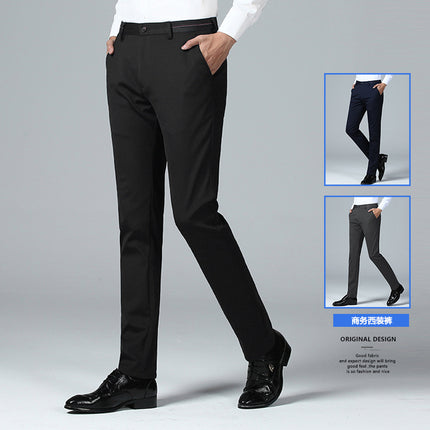 New Men's Business Casual Pants Slim-fit Western Pants Men's Spring, Autumn and Winter All-match Straight Stretch Pants fleece-lined Thickened