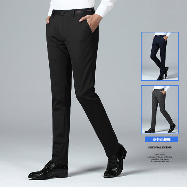 New Men's Business Casual Pants Slim-fit Western Pants Men's Spring, Autumn and Winter All-match Straight Stretch Pants fleece-lined Thickened