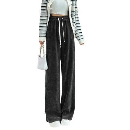Women's wide-leg pants spring/autumn/winter New draping slimming loose high waist fleece-lined corduroy straight mop pants