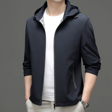 genuine goods Men's Coat Men's Spring and Autumn Thin Removable Hooded Outdoor Windproof Solid Color Non-iron Hooded Casual Jacket