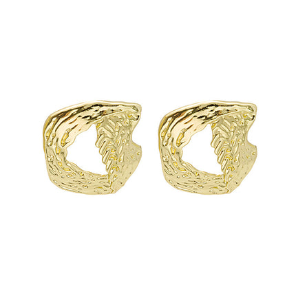 European and American Style Simple Elegant Metal Wind Ring Earrings Retro Exaggerated Irregular Electroplating High-grade Earrings for Women