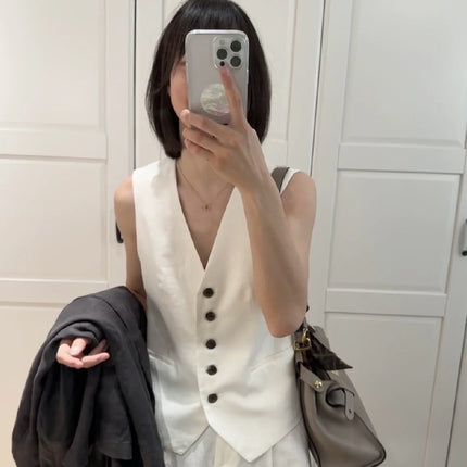 Spring 25-year-old Joker-style Horse Clip Flax Cotton V-neck Vest