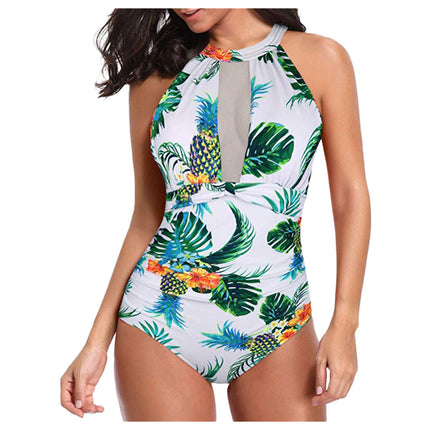 2021 New One-piece Swimsuit wish Amazon AliExpress European and American Mesh Stitching Pleated Conservative Swimsuit
