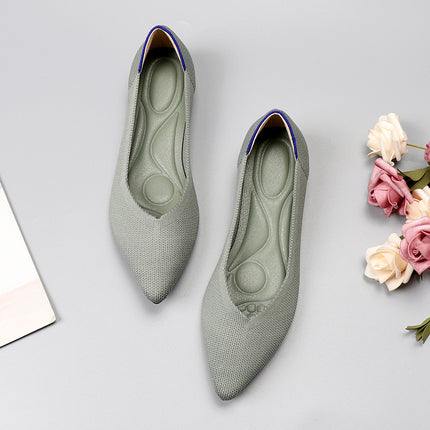 Egg Roll European and American Princess Shoes Spring and Autumn Flying Woven Shoes Beanie Flat plus size Women's Shoes Soft Bottom Knitted Pointed Boat Shoes