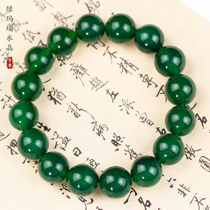 Factory wholesale green agate bracelet 12 round beads jade jewelry single ring men and women couple bracelet beads beads full of green