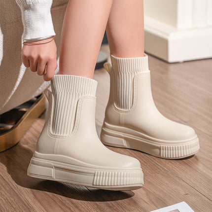 2025 New Chelsea Women's Elastic Rain Boots Mid-Low Rain Boots Thick-Soled Wear-Resistant Boots Cross-Border Export Hot Style