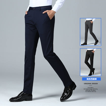 New Men's Business Casual Pants Slim-fit Western Pants Men's Spring, Autumn and Winter All-match Straight Stretch Pants fleece-lined Thickened