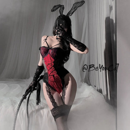 Plus-Size Lingerie Christmas Bunny Girl Casual Role-Playing Sexy See-Through Flirty Strap Jumpsuit for Curvy Women
