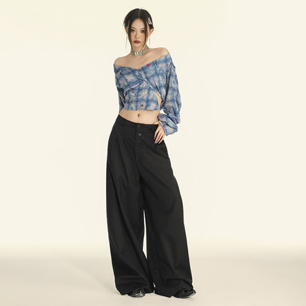 Attention moment gray wide leg drape suit pants children's high-end autumn and winter new casual loose floor-mopping trousers
