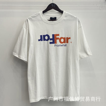 Cross-Border Far American Washed Distressed Short-Sleeved High Street Cross Lip Print Style Fashion Casual Loose Men's and Women's T-Shirts
