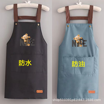 2024 apron waterproof and oil-proof men's and women's kitchen cooking waist bear simple strap pocket restaurant work clothes can be set