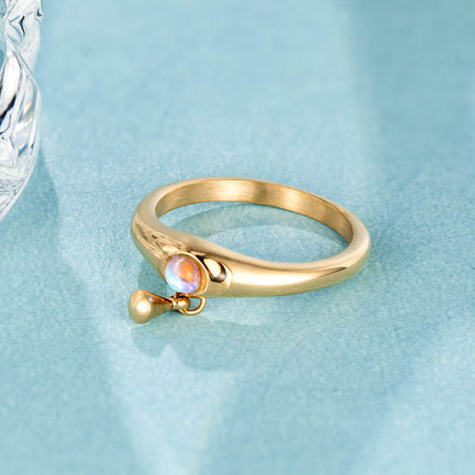 Cold wind opal water drop ring titanium steel electroplating 14K gold overlapping ring female ins niche accessories wholesale