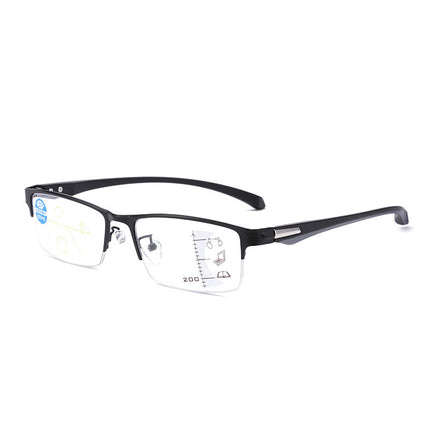 Metal Progressive Multifocal Reading Glasses for Both Distance and Near Vision, Anti-Blue Light, Smart Zoom, Business Reading Glasses with Tr Temples