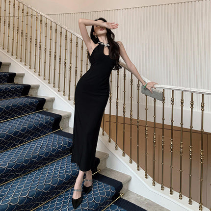 2025 Sexy Party Dress Cross-border New Entry Light Luxury Backless Long Set Diamond Slim-fit Backless dress