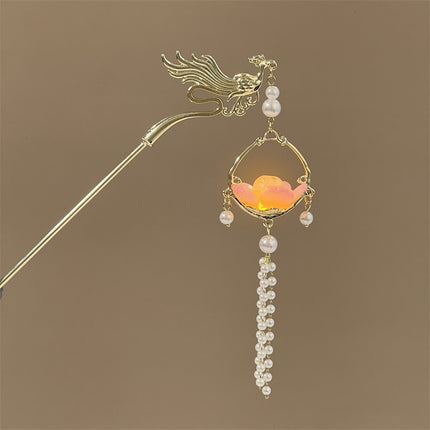 Antique Tassel Hairpin Luminous Lantern Hairpin Metal Phoenix Palace Fairy Style Headwear Daily All-match Hair Accessories for Women