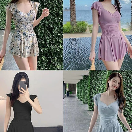 New Swimsuit Women's One-Piece Skirt Style Simple Pure Lust Style Conservative Slim Dress Hot Spring Fashion Vacation Swimsuit