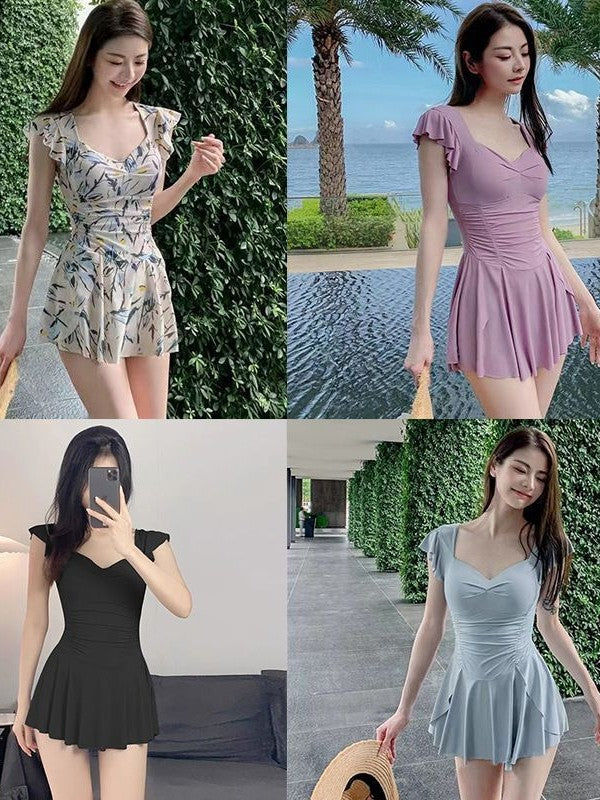 New Swimsuit Women's One-Piece Skirt Style Simple Pure Lust Style Conservative Slim Dress Hot Spring Fashion Vacation Swimsuit