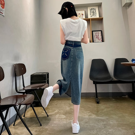 Summer New Arrival Small Men Mid-length light blue New Arrival Skirt Women Wear High Waist Slimming A- line Denim Skirt