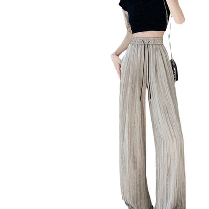plus size 300kg ice silk ink painting wide leg pants women's summer thin casual high waist straight tube vertical mop pants chubby girl