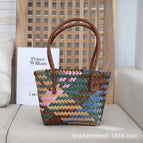 Six-color braided handle drop basket with long handle