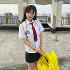 Suit small size shirt + black skirt + red tie / XS